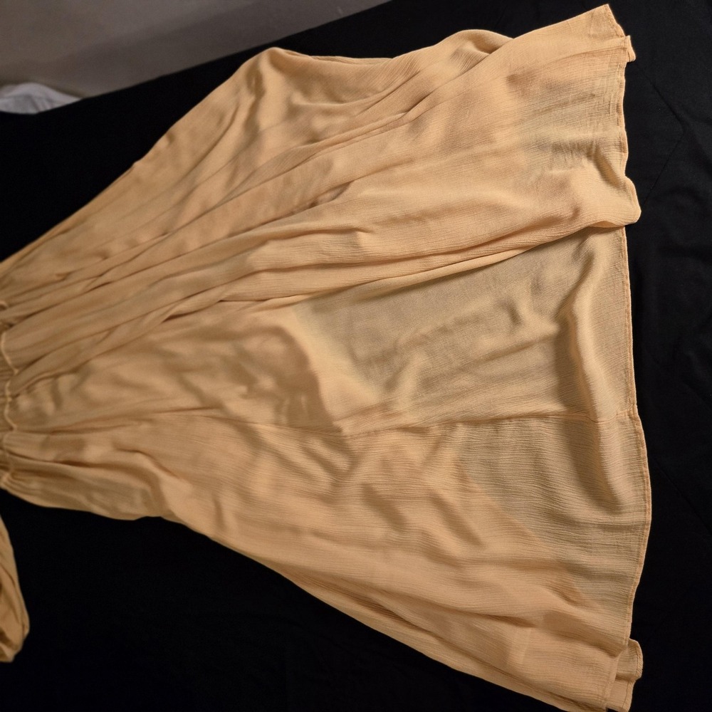 Free People Dress Womens Large Gold Crossroads Maxi V-Neck Sleeve Boho Peasant - Picture 12 of 16